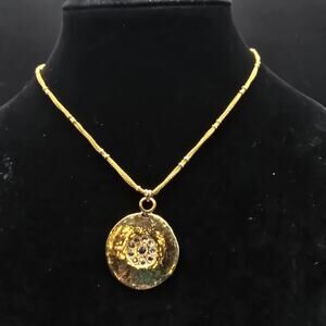 Sade Designs Gold Tone Pendant Necklace Rhinestone Medallion